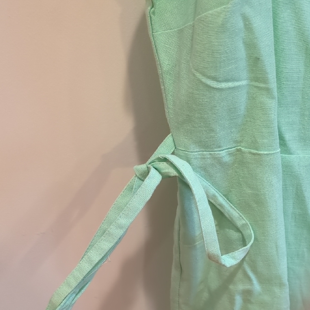 Beach Boho Coastal Cowgirl NWT ASOS Mint Green Wrap Mini Dress Cotton Linen US 4 - Picture 4 of 9